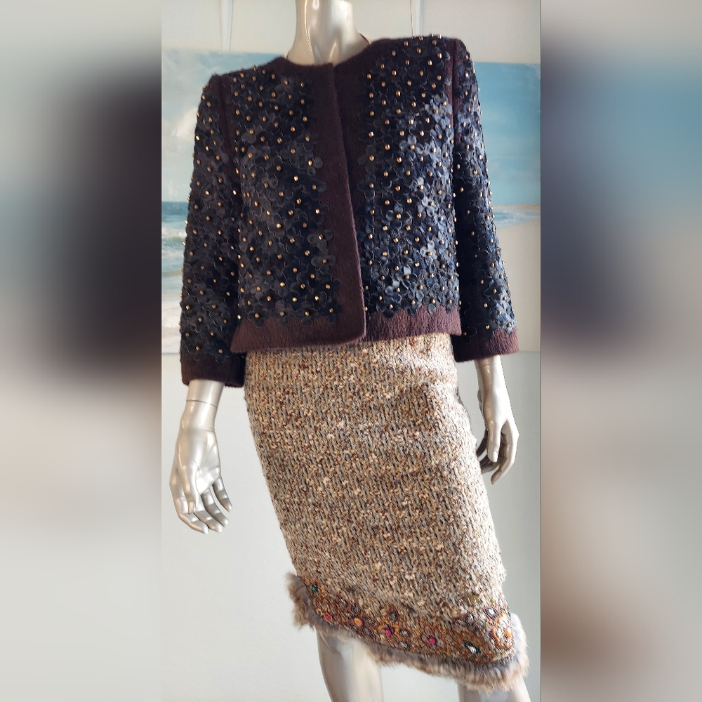 ♧$5,400 OSCAR DE LA RENTA EXCLUSIVE ORYLAG FUR, WOOL, CASHMERE RUNWAY JACKET L